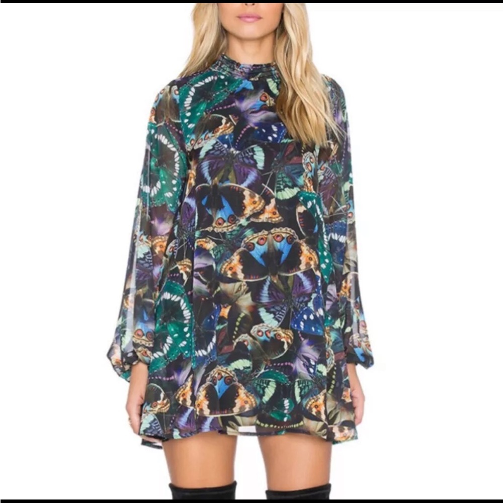 Show me Your Mumu Junebug Bell Dress Size Small Mini Dress Butterfly Print